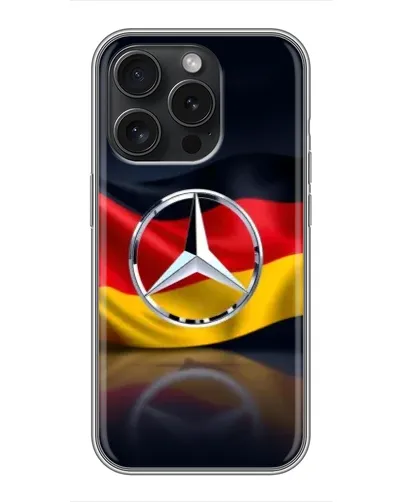 Чехол для iPhone 15 Pro с картинкой «Mercedes — флаг Германии» Чехол для iPhone 15 Pro с картинкой «Mercedes — флаг Германии»