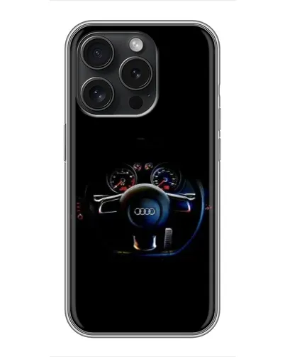 Чехол для iPhone 15 Pro с картинкой «Салон Audi — руль» Чехол для iPhone 15 Pro с картинкой «Салон Audi — руль»