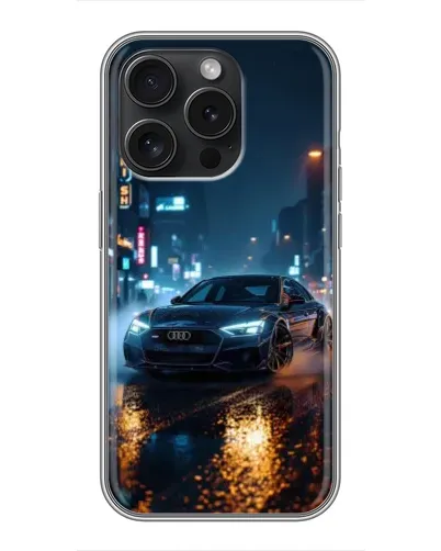 Чехол для iPhone 15 Pro с картинкой «Ночной город и Audi» Чехол для iPhone 15 Pro с картинкой «Ночной город и Audi»