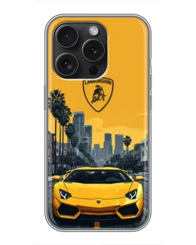 Чехол для iPhone 15 Pro с картинкой «Желтый Lamborghini город» Чехол для iPhone 15 Pro с картинкой «Желтый Lamborghini город»