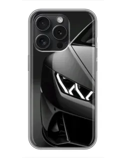 Чехол для iPhone 15 Pro с картинкой «Lamborghini фары детализация»