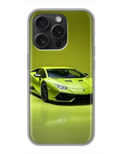 Чехол для iPhone 15 Pro с картинкой «Салатовый Lamborghini Huracan»