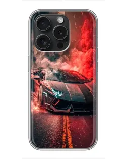 Чехол для iPhone 15 Pro с картинкой «Lamborghini красный дым»