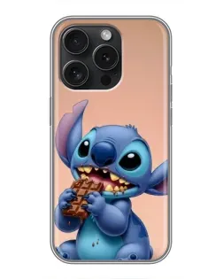 Чехол для iPhone 15 Pro с картинкой «Стич ест шоколад»