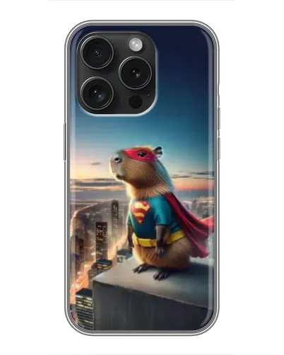 Чехол для iPhone 15 Pro с картинкой «Капи-мен супергерой» Чехол для iPhone 15 Pro с картинкой «Капи-мен супергерой»