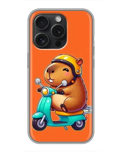 Чехол для iPhone 15 Pro с картинкой «Капибара на скутере» Чехол для iPhone 15 Pro с картинкой «Капибара на скутере»