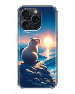 Чохол для iPhone 15 Pro з картинкою «Захід сонця з капібарою»