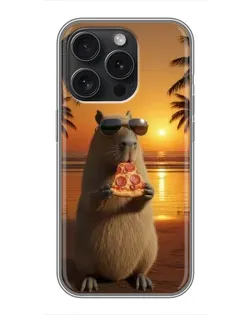 Чохол для iPhone 15 Pro з картинкою «Капібара з піцою»