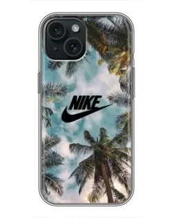 Чехол для iPhone 15 с картинкой «Тропический принт Nike» Чехол для iPhone 15 с картинкой «Тропический принт Nike»