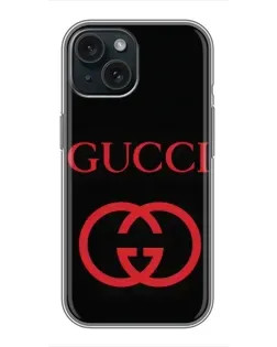 Чохол для iPhone 15 з картинкою «Gucci — червоний логотип»