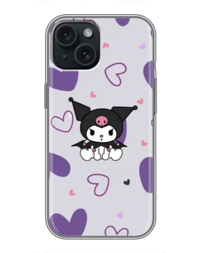 Чохол для iPhone 15 з картинкою «Kuromi та лавандові серця»