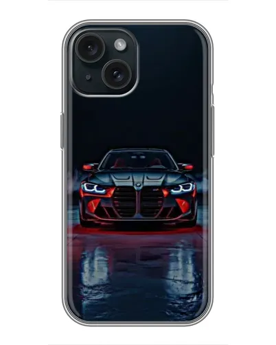 Чохол для iPhone 15 з картинкою «BMW на мокрій дорозі»