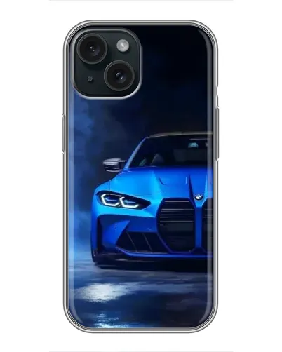 Чохол для iPhone 15 з картинкою «Блакитна BMW M4»