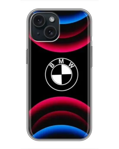 Чохол для iPhone 15 з картинкою «Логотип BMW та неонові дуги»