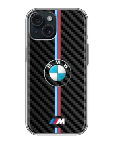 Чохол для iPhone 15 з картинкою «Емблема BMW та карбон»