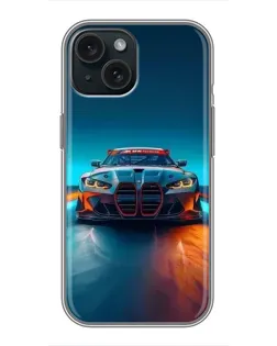 Чехол для iPhone 15 с картинкой «BMW — огни неона»