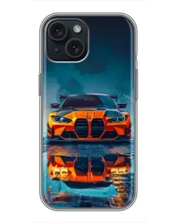 Чехол для iPhone 15 с картинкой «BMW — золотая эмблема»