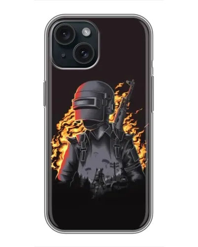 Чехол для iPhone 15 с картинкой «PUBG — огненный силуэт»
