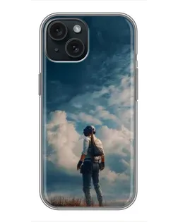 Чехол для iPhone 15 с картинкой «Герой PUBG на скале»
