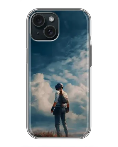 Чехол для iPhone 15 с картинкой «Герой PUBG на скале»