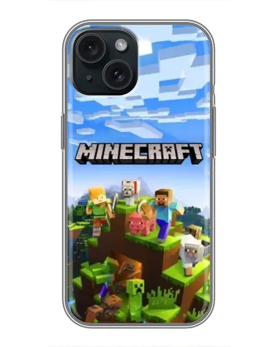 Чохол для iPhone 15 з картинкою «Minecraft класичний світ»