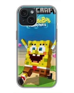 Чохол для iPhone 15 з картинкою «Губка Боб Minecraft»