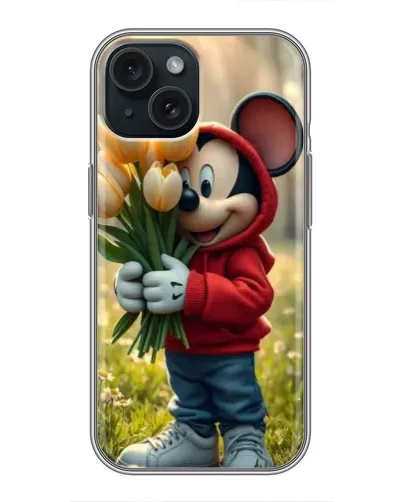 Чохол для iPhone 15 з картинкою «Міккі з тюльпанами»
