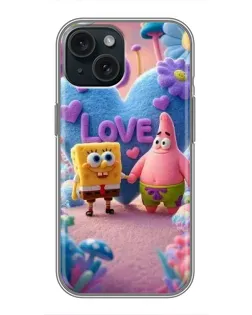 Чохол для iPhone 15 з картинкою «Губка Боб Патрік»