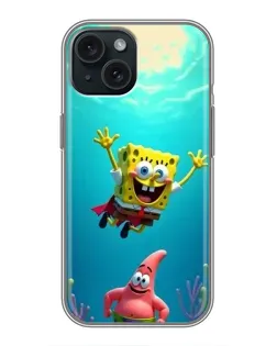 Чехол для iPhone 15 с картинкой «Спанч Боб под водой»
