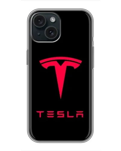 Чохол для iPhone 15 з картинкою «Tesla Red Logo»