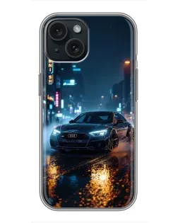 Чохол для iPhone 15 з картинкою «Нічне місто та Audi»