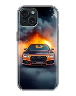 Чохол для iPhone 15 з картинкою «Audi у вогняному диму»