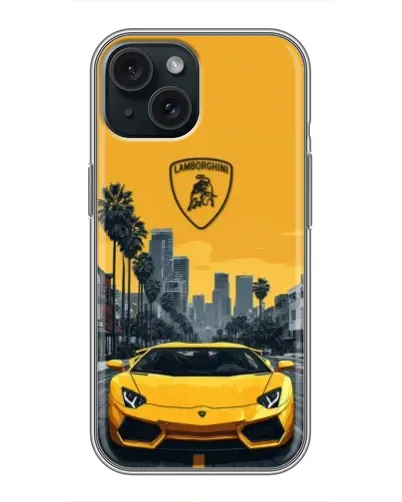 Чохол для iPhone 15 з картинкою «Жовтий Lamborghini місто»