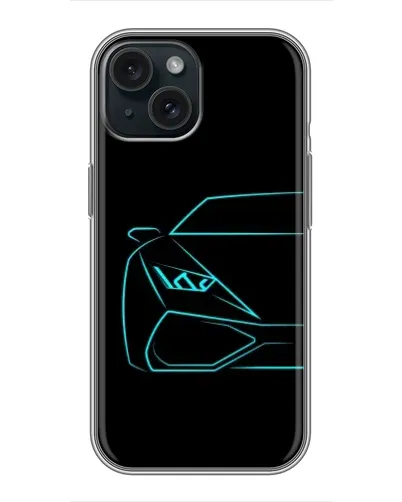 Чохол для iPhone 15 з картинкою «Блакитний силует Lamborghini»