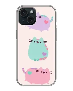 Чохол для iPhone 15 з картинкою «Pusheen тріо»