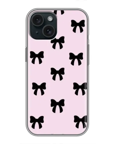 Чохол для iPhone 15 з картинкою «Чорні банти Coquette»