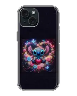 Чехол для iPhone 15 с картинкой «Stitch в цветах» Чехол для iPhone 15 с картинкой «Stitch в цветах»