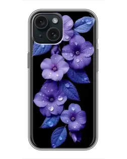 Чохол для iPhone 15 з картинкою «Фіолетові квіти з росою»