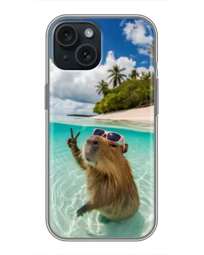 Чохол для iPhone 15 з картинкою «Капібара на морі»