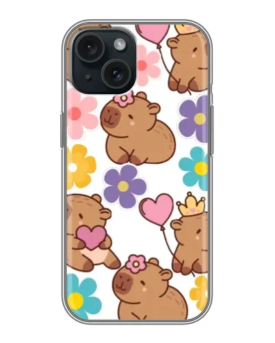 Чохол для iPhone 15 з картинкою «Квітковий паттерн капібар»