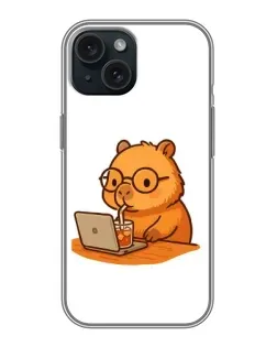 Чохол для iPhone 15 з картинкою «Капібара з ноутбуком»