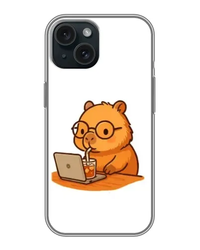 Чохол для iPhone 15 з картинкою «Капібара з ноутбуком»