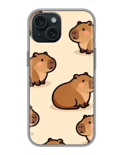 Чохол для iPhone 15 з картинкою «Паттерн милих капібар»