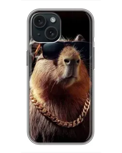Чохол для iPhone 15 з картинкою «Капібара золотий ланцюг»