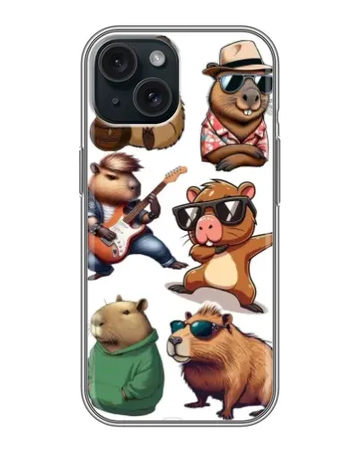 Чохол для iPhone 15 з картинкою «Круті капібари музиканти»