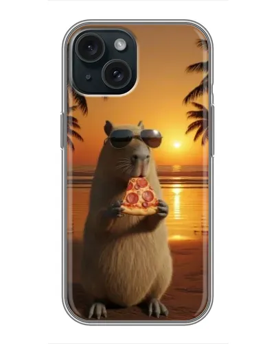 Чохол для iPhone 15 з картинкою «Капібара з піцою»