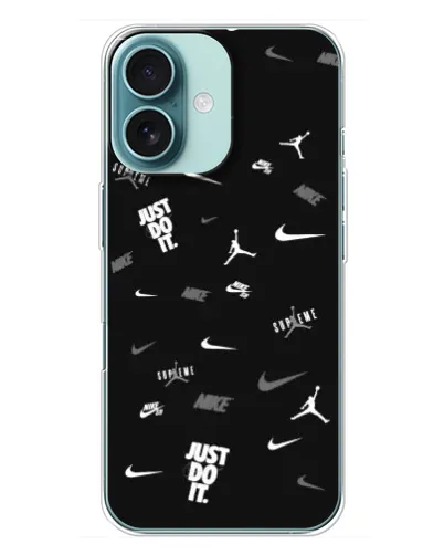 Чехол для iPhone 16 Plus с картинкой «Nike Black Pattern» Чехол для iPhone 16 Plus с картинкой «Nike Black Pattern»