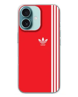 Чехол для iPhone 16 Plus с картинкой «Красный минимализм Adidas»