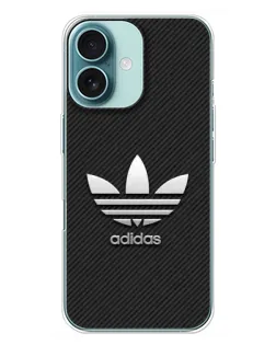 Чехол для iPhone 16 Plus с картинкой «Adidas Карбоновая текстура»