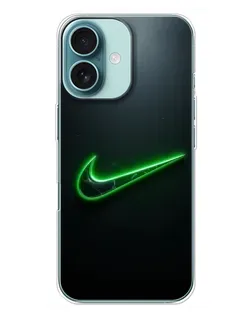 Чехол для iPhone 16 Plus с картинкой «Неоновый контур Nike»